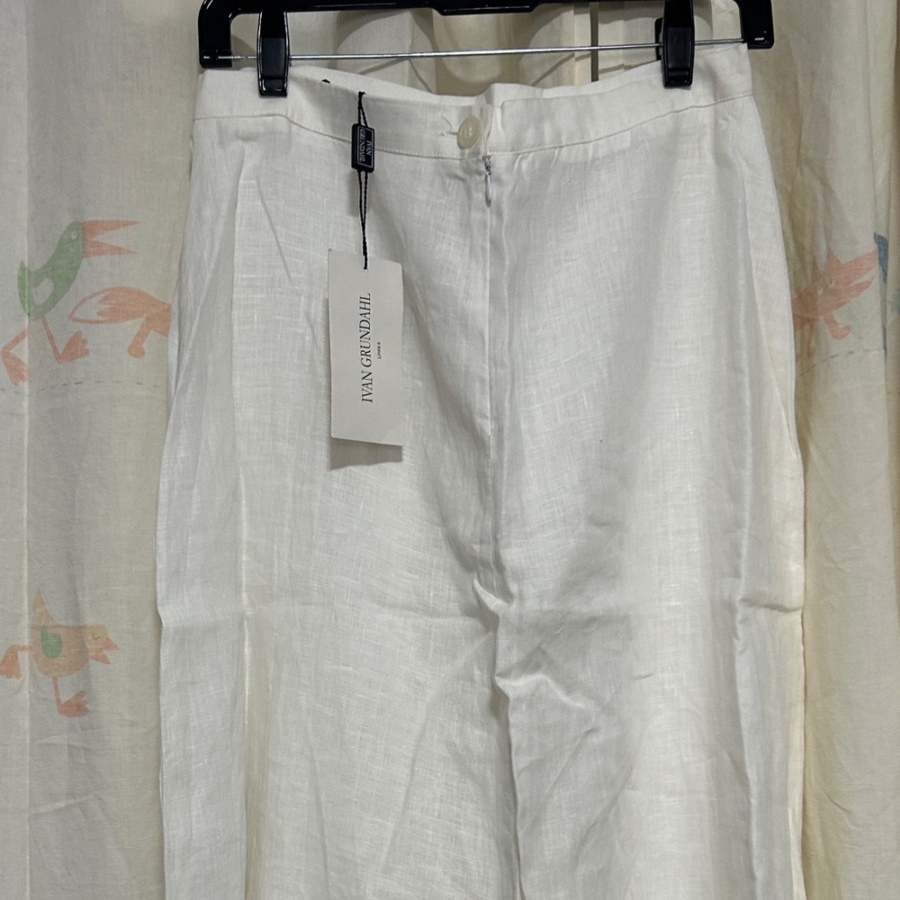 Elegant White Linen Ruffled Front Maxi Skirt 40 - Picture 7 of 8